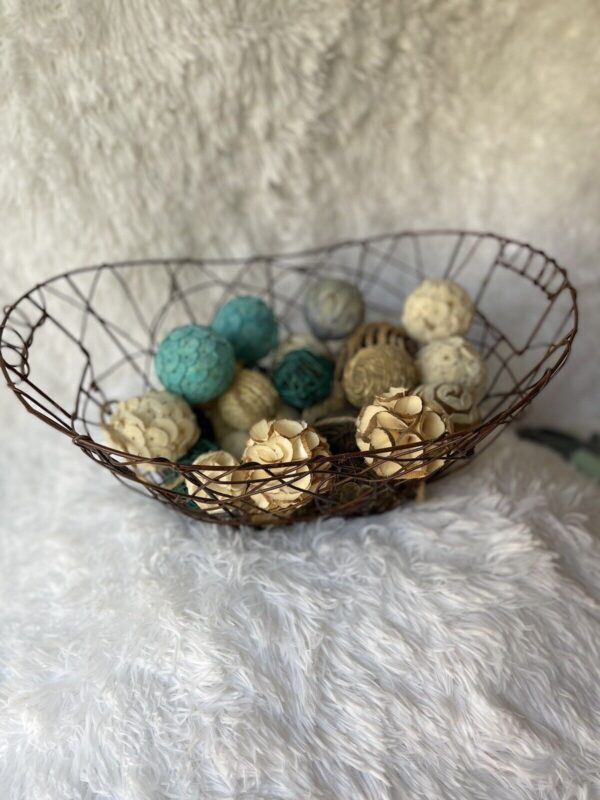 Decorative Wire Basket with assorted balls farmhouse or boho natural elements - Image 6