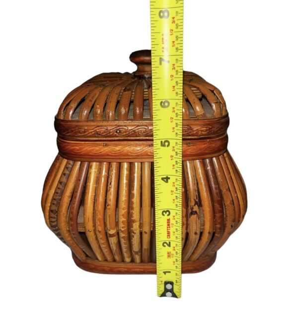 Decorative Wood Wicker Rattan Brown / Tan Container Boho Style Basket With Lid - Image 6