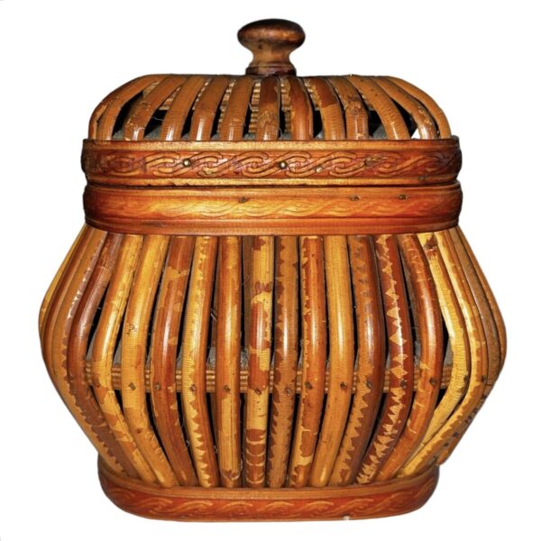 Decorative Wood Wicker Rattan Brown / Tan Container Boho Style Basket With Lid