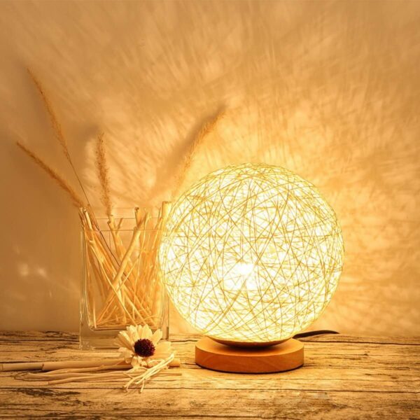 DeYich LED Desk Light Hand-woven Hemp Rope Rattan Lampshade Asian Lamp JAPAN NEW