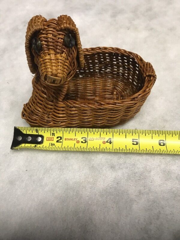 DOG Wicker Basket Cute 5 1/2" LONG x 4" tall SMALL BASKET FOR KEYS CHANGE ETC - Image 3