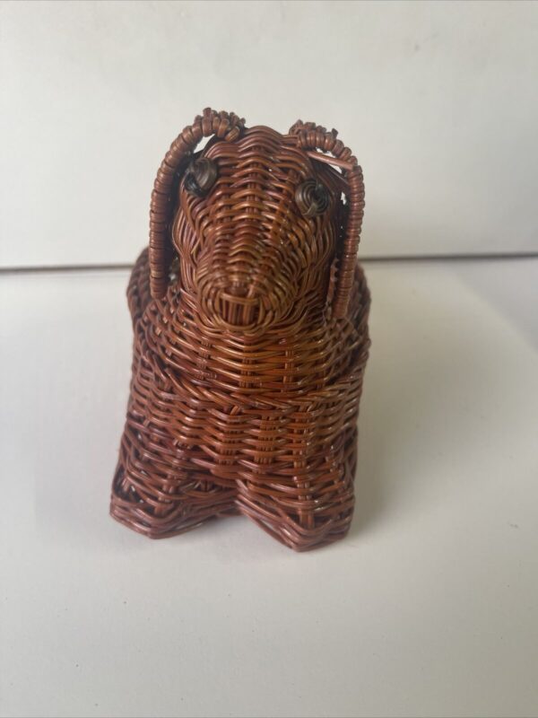 DOG Wicker Basket Cute 5 1/2" LONG x 4" tall SMALL BASKET FOR KEYS CHANGE ETC