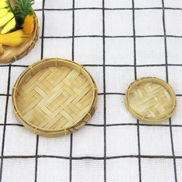 Dollhouse Miniature Woven Rattan Bamboo Basket Kitchen Accessory 1:12/1:6 Scale - Image 2