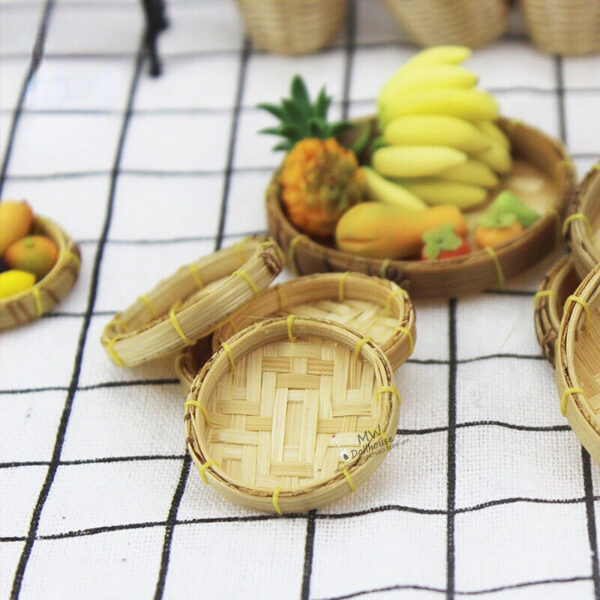 Dollhouse Miniature Woven Rattan Bamboo Basket Kitchen Accessory 1:12/1:6 Scale - Image 4