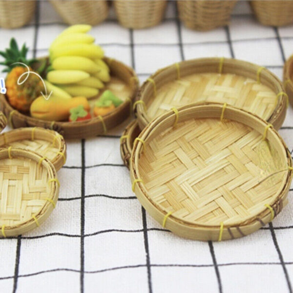 Dollhouse Miniature Woven Rattan Bamboo Basket Kitchen Accessory 1:12/1:6 Scale - Image 5