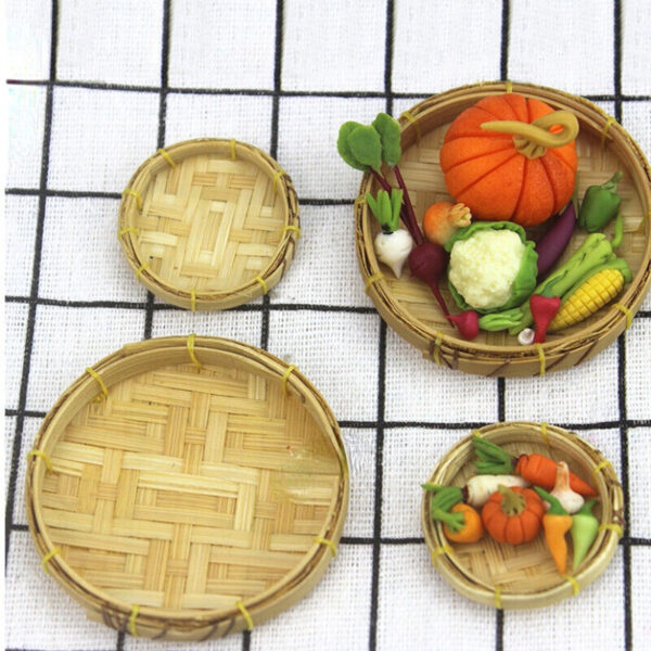 Dollhouse Miniature Woven Rattan Bamboo Basket Kitchen Accessory 1:12/1:6 Scale