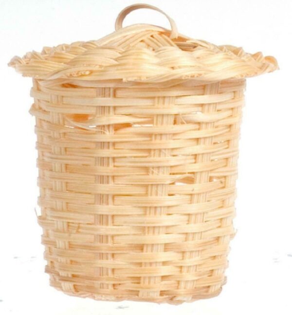 Dolls House Wicker Laundry Basket Linen Hamper with Lid 1:12 Bathroom Accessory