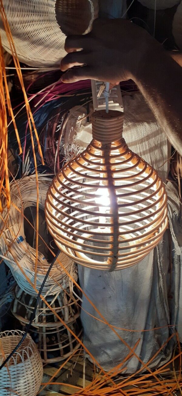 Double Rattan Wicker Handwoven Lampshade Pendant Beach Chandelier Boho Home Deco - Image 3