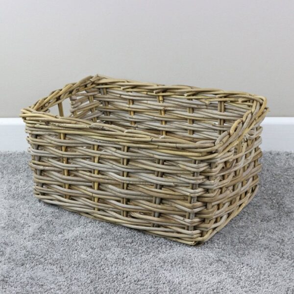 Double Weave Grey & Buff Rattan Rectangular Deep Wicker Storage Basket