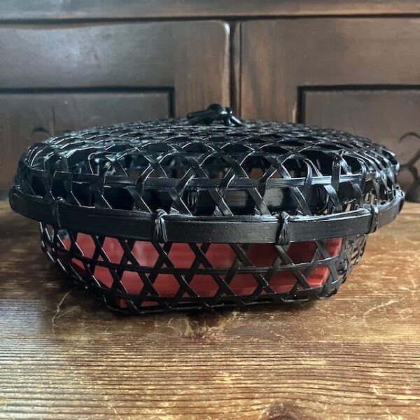 Dyed Black Bamboo Basket with Lid, 22cm Hexagonal Confectionery Container Japa - Image 2