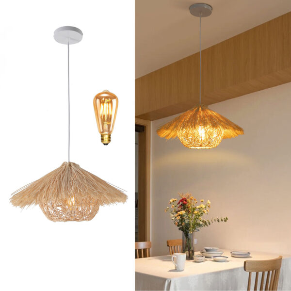 E26 Wicker Rattan Shade Pendant Light Hand-Woven Farmhouse Ceiling Lamp Fixture - Image 4