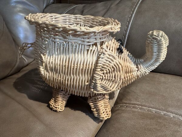 Elephant Planter Wicker Rattan Basket 6.5 Inches Tall Boho - Image 2