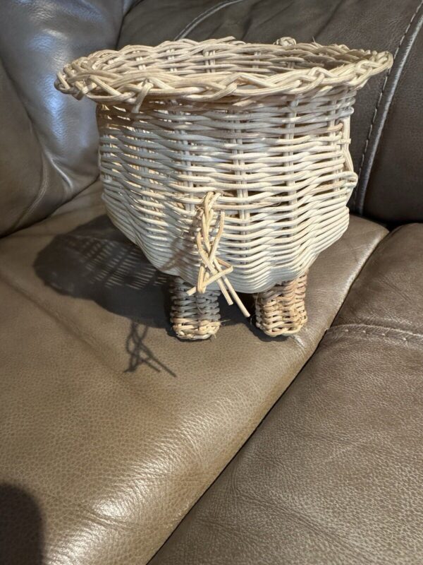 Elephant Planter Wicker Rattan Basket 6.5 Inches Tall Boho - Image 3