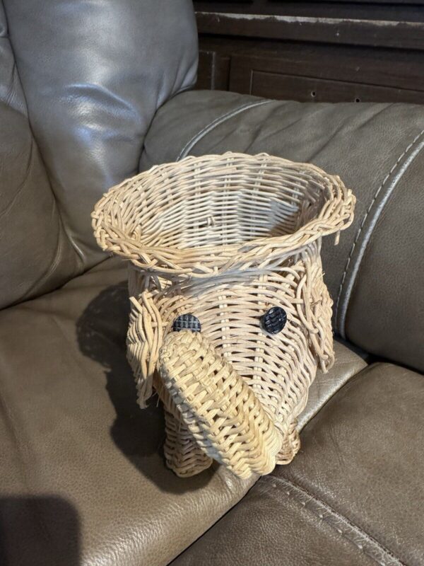 Elephant Planter Wicker Rattan Basket 6.5 Inches Tall Boho