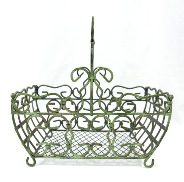 Fancy Metal Faux Patina Footed Display Basket w Handle Bathroom Living Room - Image 2