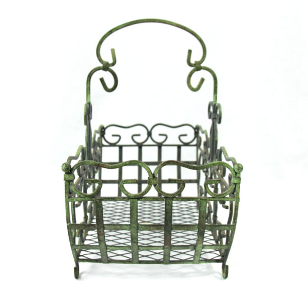 Fancy Metal Faux Patina Footed Display Basket w Handle Bathroom Living Room - Image 3