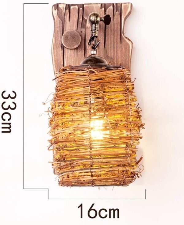 Farmhouse Battery Operated Wall Sconces Retro Woven Lampshade Rattan Lantern - Image 4