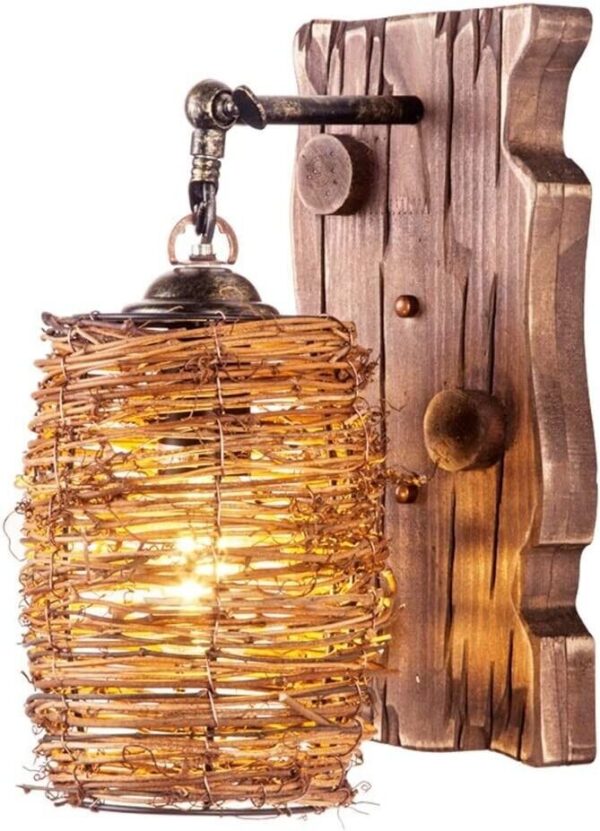 Farmhouse Battery Operated Wall Sconces Retro Woven Lampshade Rattan Lantern - Image 6