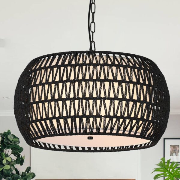 Farmhouse Chandeliers for Dining Room,5-Lights Rattan Boho Chandelier Light F...