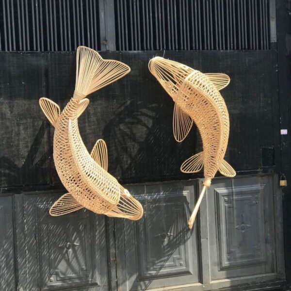 Fish lamp rattan pendant light shade wicker fish lighting carp hanging lamp - Image 5