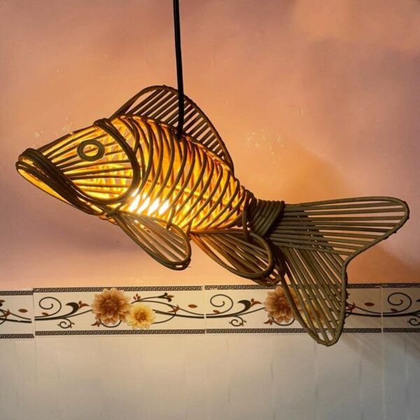 Fish lamp rattan pendant light shade wicker fish lighting carp hanging lamp