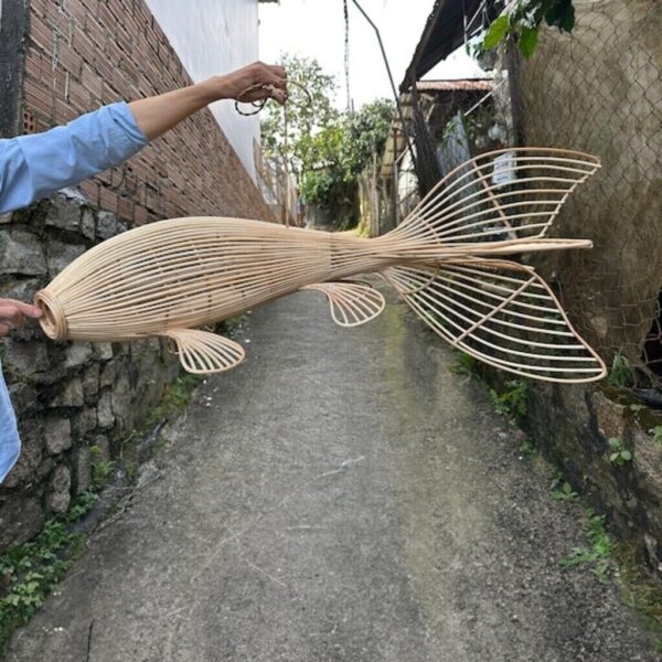 Fish lampshade wicker chandelier black rattan ceiling light - Image 3