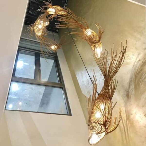 Fish pendant light for kitchen island rattan chandelier lighting made to order - Image 6