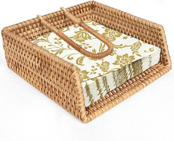 Flat Napkin Holders For Tables, Napkin Basket for Paper Napkins, Rattan Napkin Holder, Napkin Holder Flat, Picnic Napkin Holders for Tables, Wicker Napkin Holder, Square Napkin...