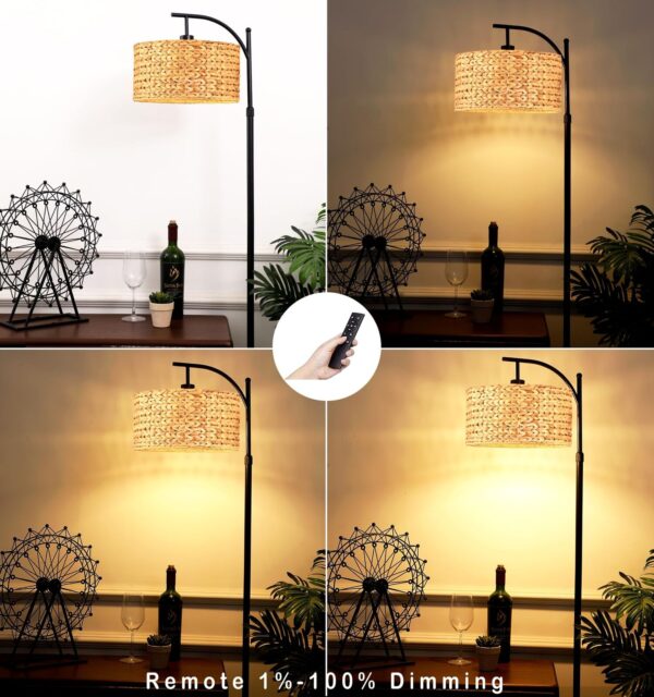 Floor Lamp for Living Room Bedroom Farmhouse Arc Rattan Boho Standing Lamp wi... - Image 2