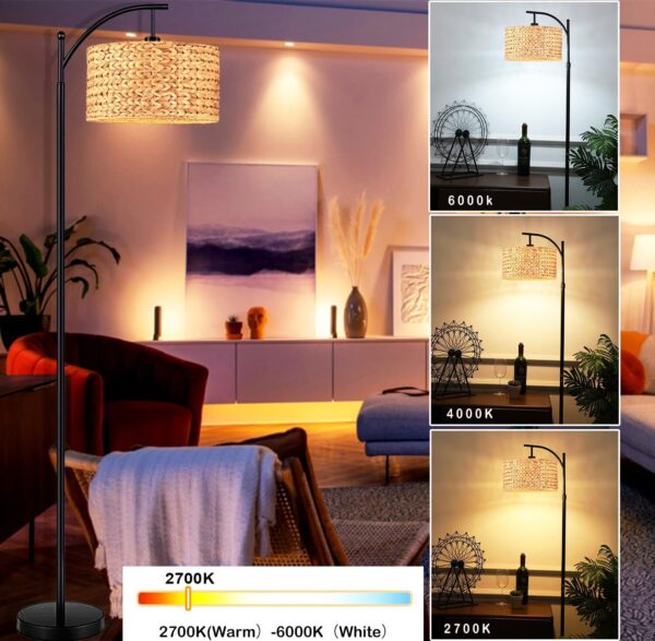 Floor Lamp for Living Room Bedroom Farmhouse Arc Rattan Boho Standing Lamp wi... - Image 4