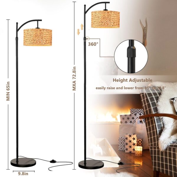 Floor Lamp for Living Room Bedroom Farmhouse Arc Rattan Boho Standing Lamp wi... - Image 5