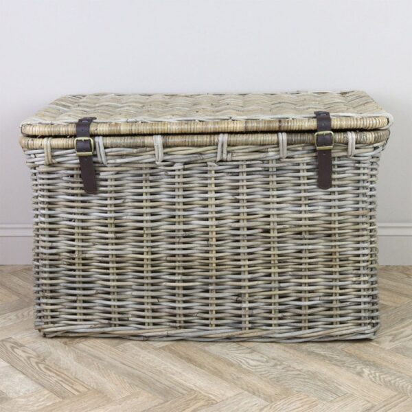 Grey and Buff Rattan Wicker Storage Trunk With Straps