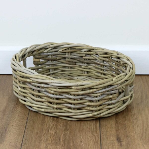 Grey & Buff Rattan Oval Wicker Storage Baskets