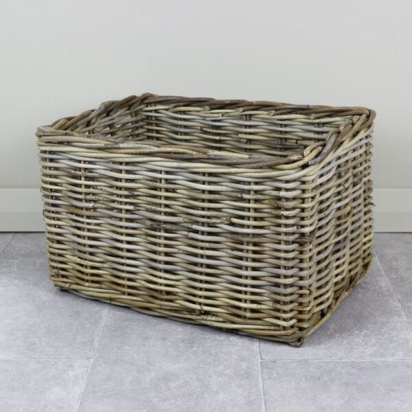 Grey & Buff Rattan Rectangular Deep Wicker Storage Basket