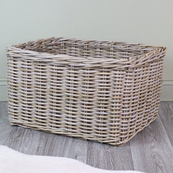 Grey & Buff Rattan Rectangular Wicker Log Basket