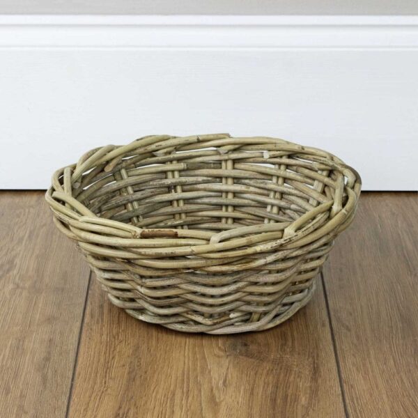 Grey & Buff Rattan Round Wicker Storage Baskets