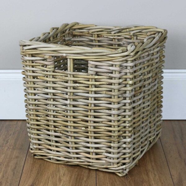 Grey & Buff Rattan Square Cube Wicker Storage Basket