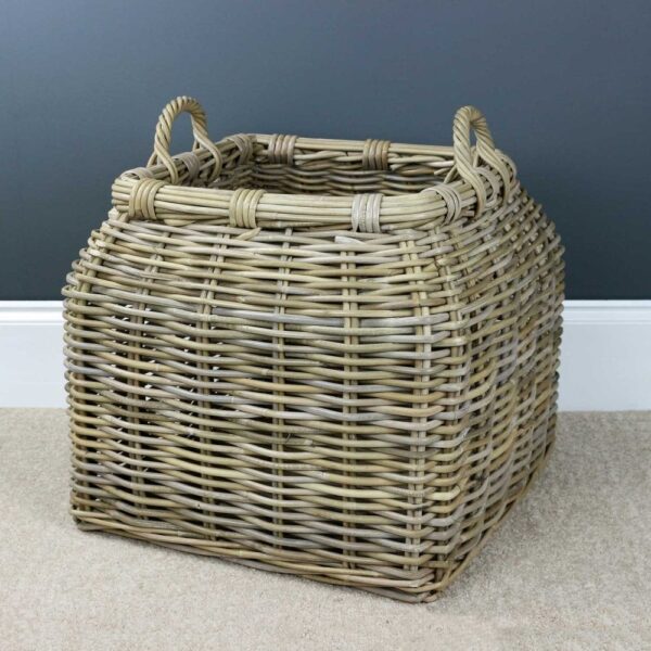 Grey & Buff Rattan Tapered Top Wicker Floor Basket