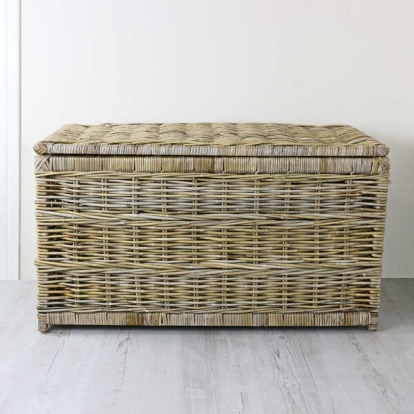 Grey & Buff Rattan Wicker Storage Trunk