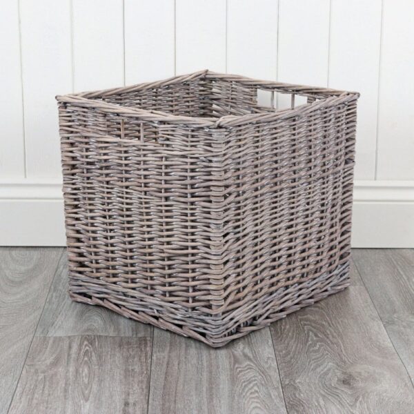 Grey Wash Cube Wicker Storage Basket