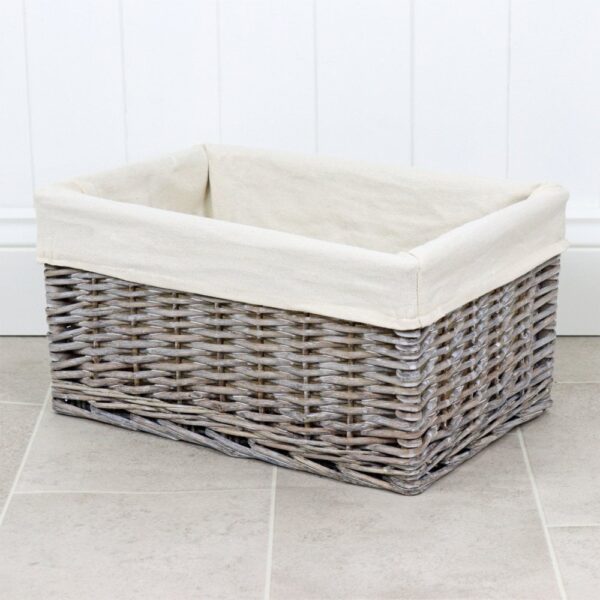 Grey Wash Wicker Lined Storage Basket