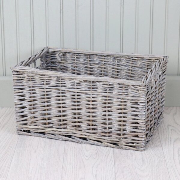 Grey Wash Wicker Storage Basket