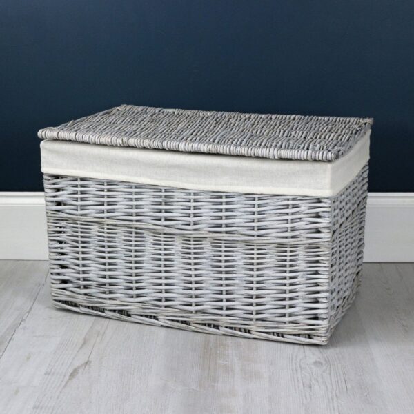 Grey Wash Wicker Storage Trunk