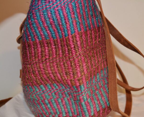 Hand Basket Purse Sisal Round Tote Market Bag Woven Jute & Leather BRIGHT COLORS - Image 5