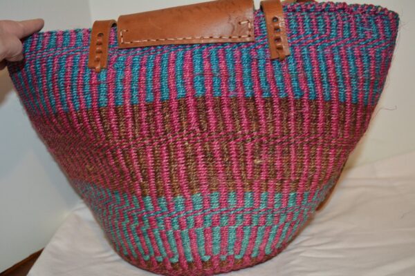 Hand Basket Purse Sisal Round Tote Market Bag Woven Jute & Leather BRIGHT COLORS - Image 6