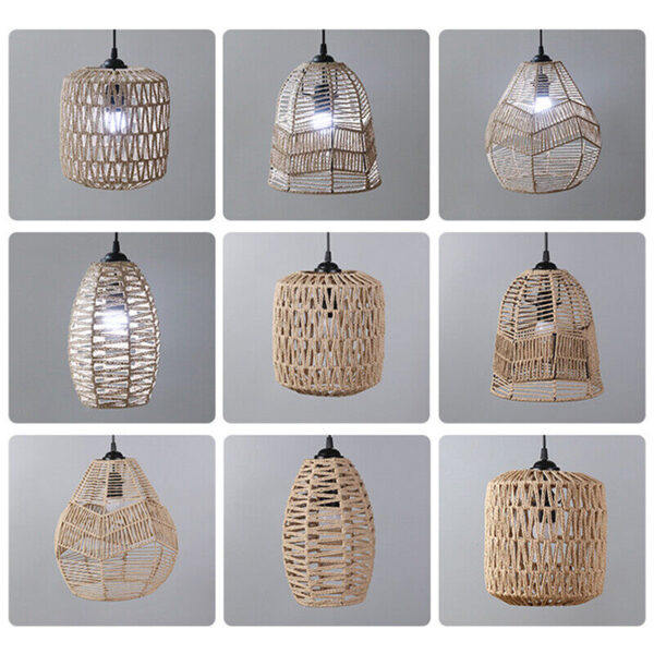 Hand Weave Lampshade Rattan Hanging Lamp Shade Cafe Hotel Ceiling Light Cover@ - Image 2