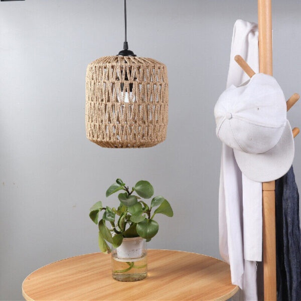 Hand Weave Lampshade Rattan Hanging Lamp Shade Cafe Hotel Ceiling Light Cover@