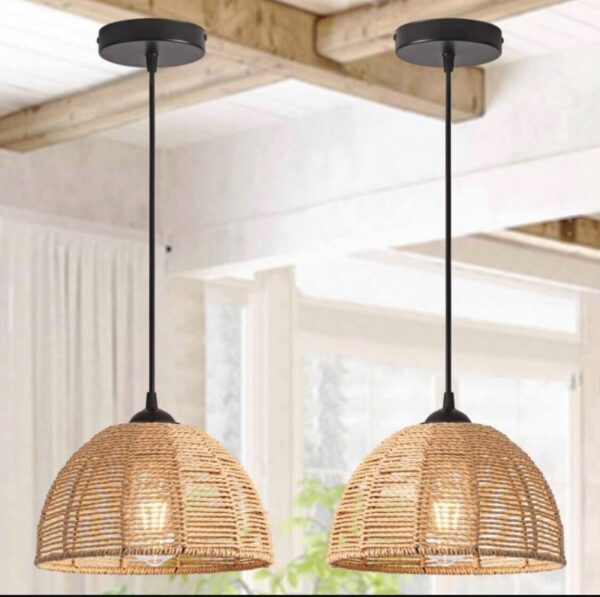 Hand Woven Bamboo Pendant Light Vintage 2-Pack