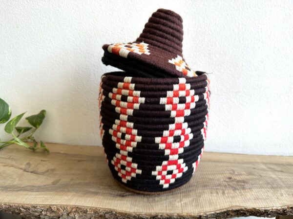 Hand-Woven Berber Basket Handmade Moroccan Wicker Basket Straw Abstract Boho - Image 2