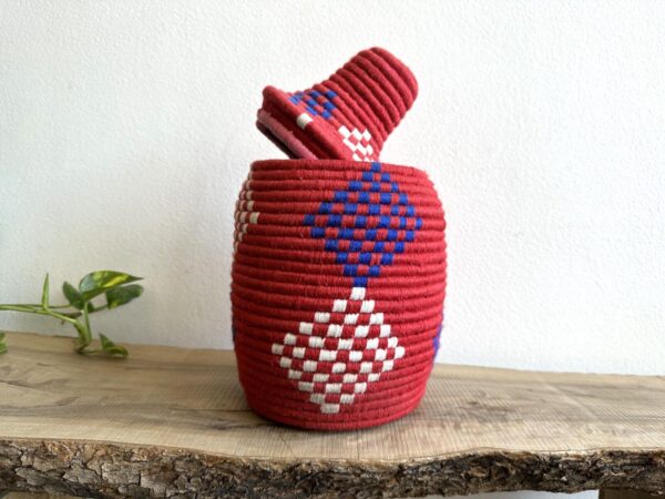 Hand-Woven Berber Basket Handmade Moroccan Wicker Basket Straw Abstract Boho - Image 2